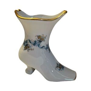Limoges Miniature Porcelain Bud Vase with 22k Gold Trim with Blue Yellow Floral
